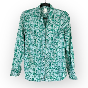 GAP Green Penguin Print Button Up‎ Top Size Small